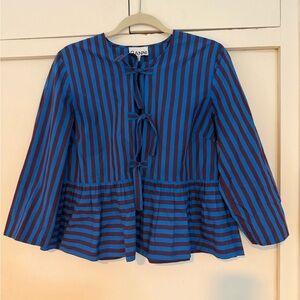 Ganni Blue and burgundy Striped Peplum Top